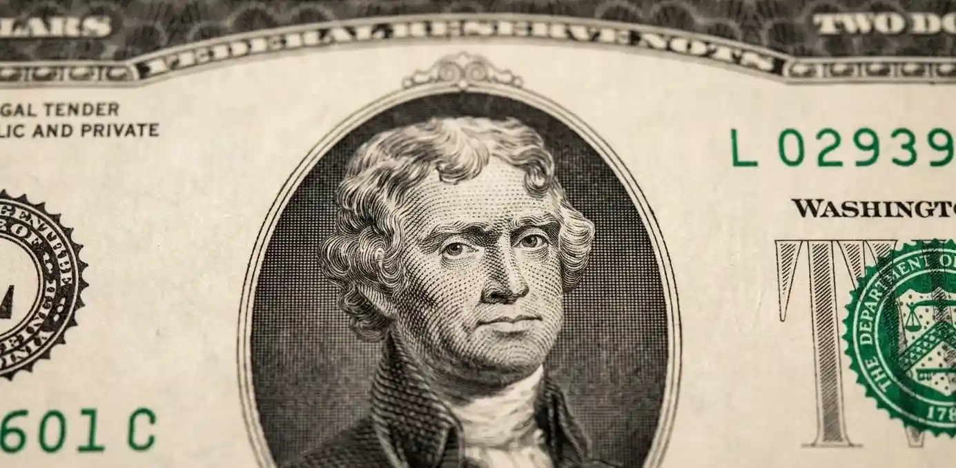 Close-up of a $2 bill